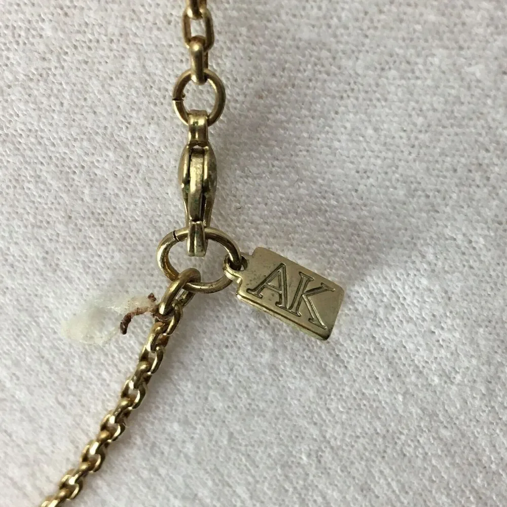 Anne Klein Vintage AK Faux Button Pearl Gold Tone Chain 36in Rope Necklace